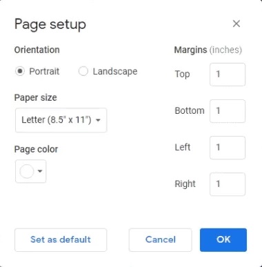 change orientation of one page in google docs