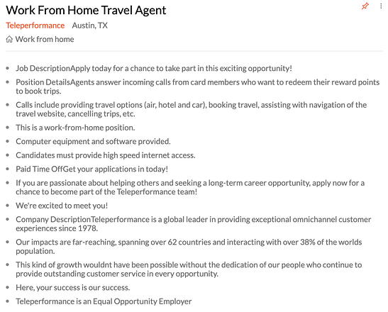 Teleperformance Remote Travel Agent