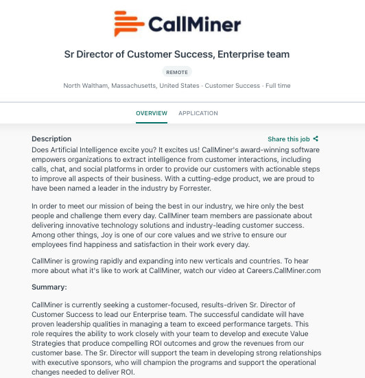 CallMiner Customer Success Director