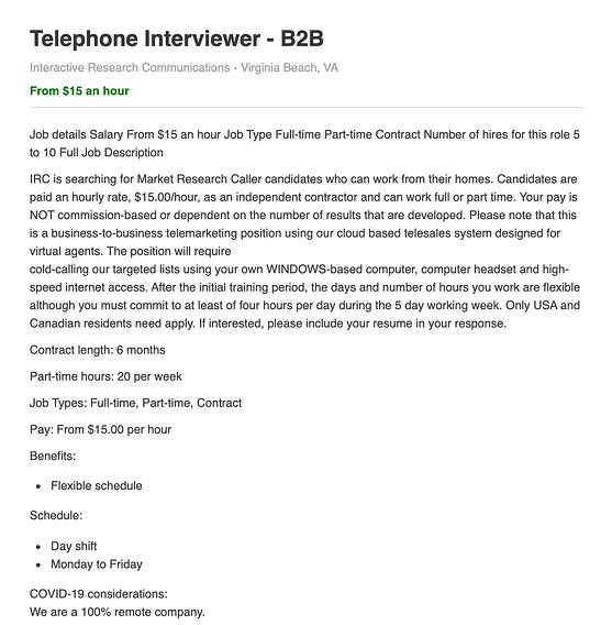 Interactive Research Communications Telephone Research Interviewer
